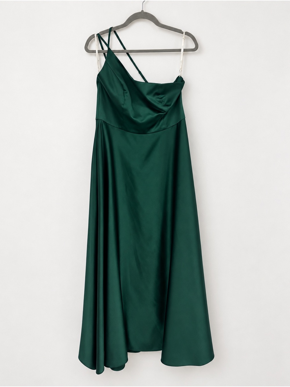 Emerald Green Satin Slip Dress with Asymmetric Straps